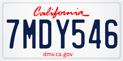 CA license plate 7MDY546