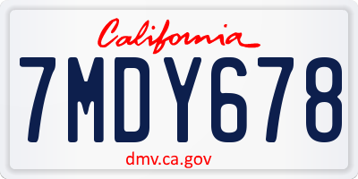CA license plate 7MDY678