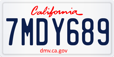 CA license plate 7MDY689