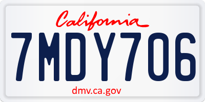 CA license plate 7MDY706