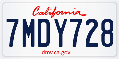 CA license plate 7MDY728