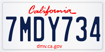 CA license plate 7MDY734