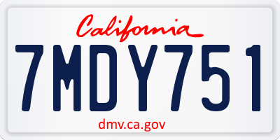 CA license plate 7MDY751