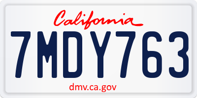 CA license plate 7MDY763
