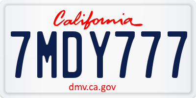 CA license plate 7MDY777