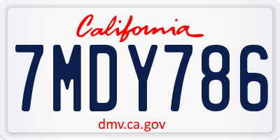 CA license plate 7MDY786