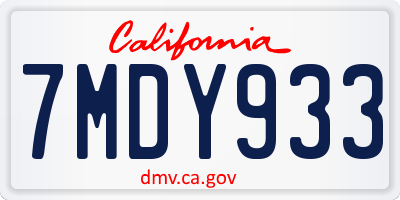 CA license plate 7MDY933