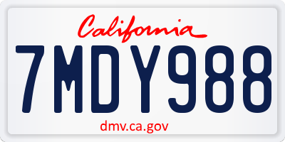 CA license plate 7MDY988