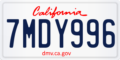 CA license plate 7MDY996