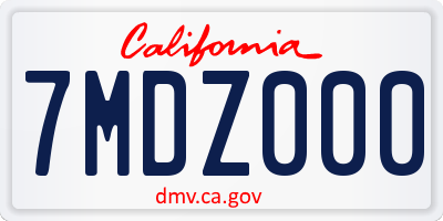 CA license plate 7MDZ000