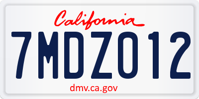 CA license plate 7MDZ012
