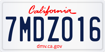 CA license plate 7MDZ016