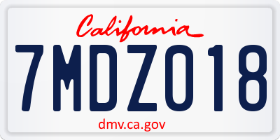 CA license plate 7MDZ018