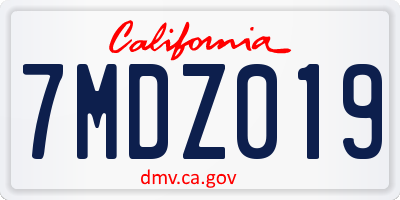 CA license plate 7MDZ019