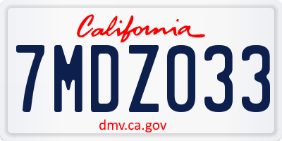CA license plate 7MDZ033