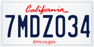CA license plate 7MDZ034