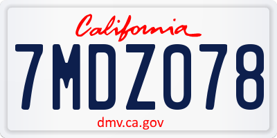 CA license plate 7MDZ078