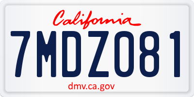 CA license plate 7MDZ081