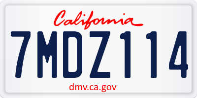 CA license plate 7MDZ114