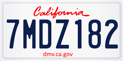 CA license plate 7MDZ182