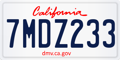 CA license plate 7MDZ233