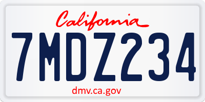 CA license plate 7MDZ234