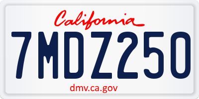 CA license plate 7MDZ250