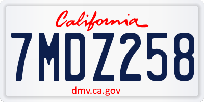 CA license plate 7MDZ258