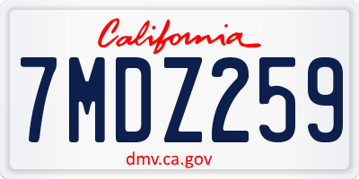 CA license plate 7MDZ259