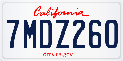 CA license plate 7MDZ260