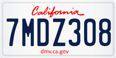 CA license plate 7MDZ308