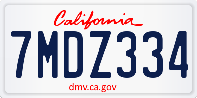 CA license plate 7MDZ334