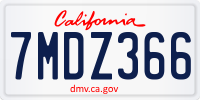 CA license plate 7MDZ366