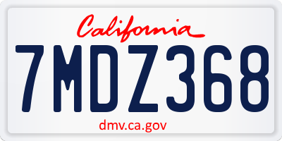 CA license plate 7MDZ368