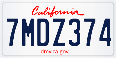 CA license plate 7MDZ374