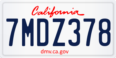 CA license plate 7MDZ378