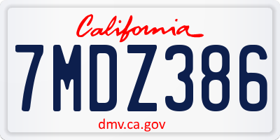 CA license plate 7MDZ386