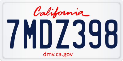 CA license plate 7MDZ398