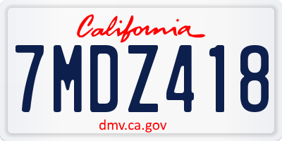 CA license plate 7MDZ418