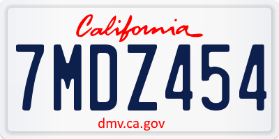 CA license plate 7MDZ454