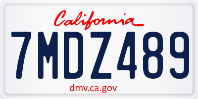 CA license plate 7MDZ489