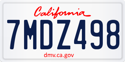 CA license plate 7MDZ498