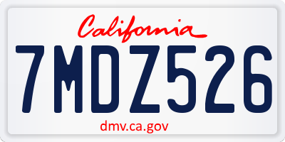 CA license plate 7MDZ526