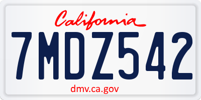 CA license plate 7MDZ542