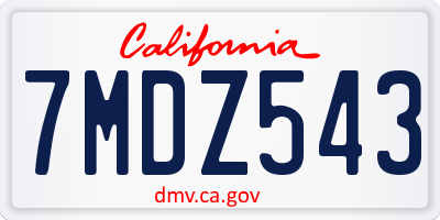 CA license plate 7MDZ543