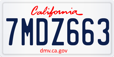 CA license plate 7MDZ663