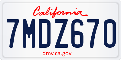 CA license plate 7MDZ670