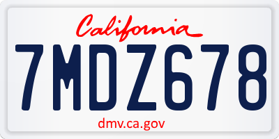 CA license plate 7MDZ678