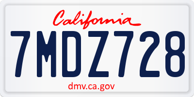 CA license plate 7MDZ728