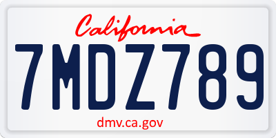 CA license plate 7MDZ789